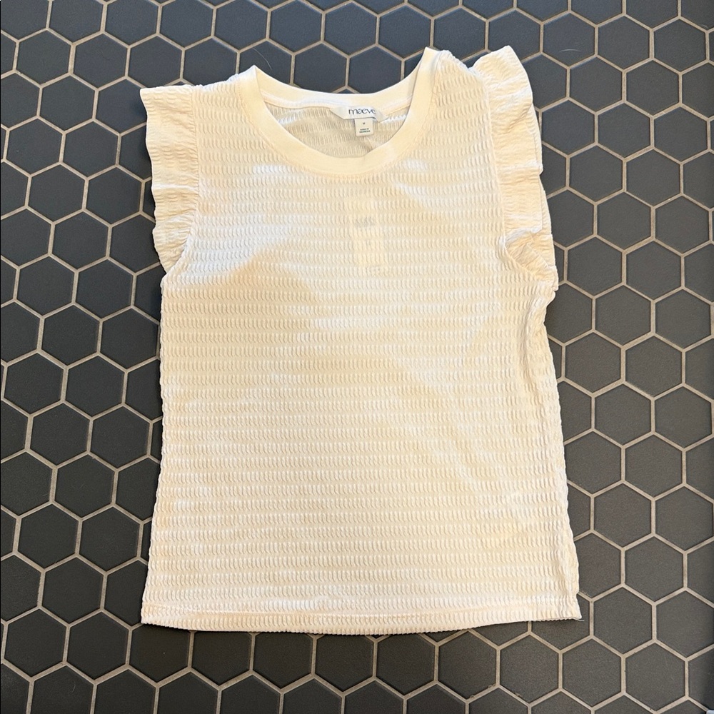 Maeve White Textured Flutter Sleeve Tank Top